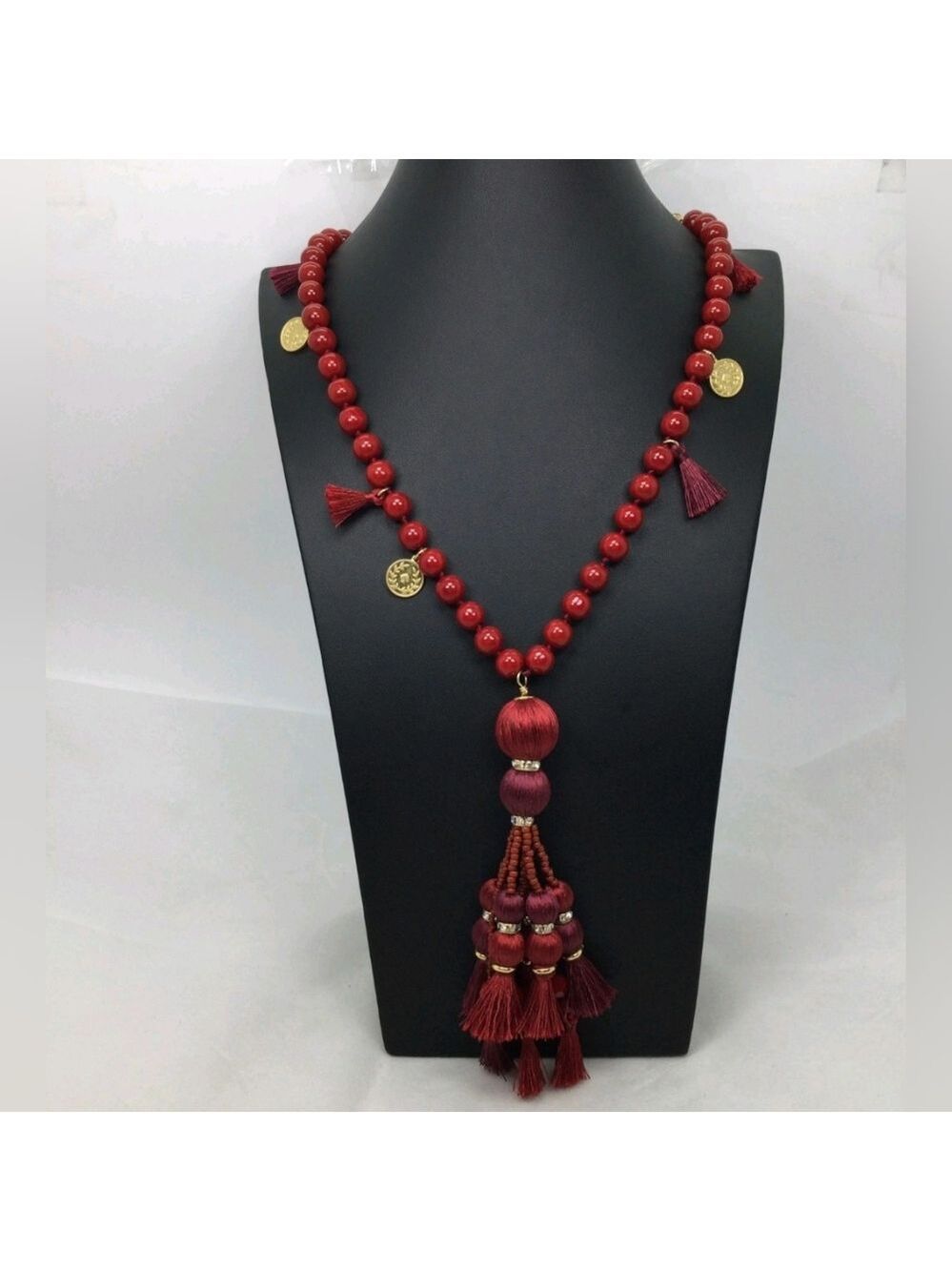 Kate Spade New York Red Pretty Poms Tassel Necklace NWOT 32"